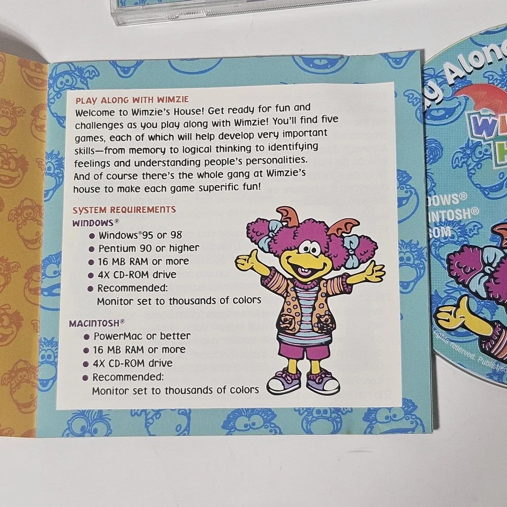 Wimzie's House Play Along‎ With Wimzie Kids Computer PC Game 1999 CD-ROM Vintage